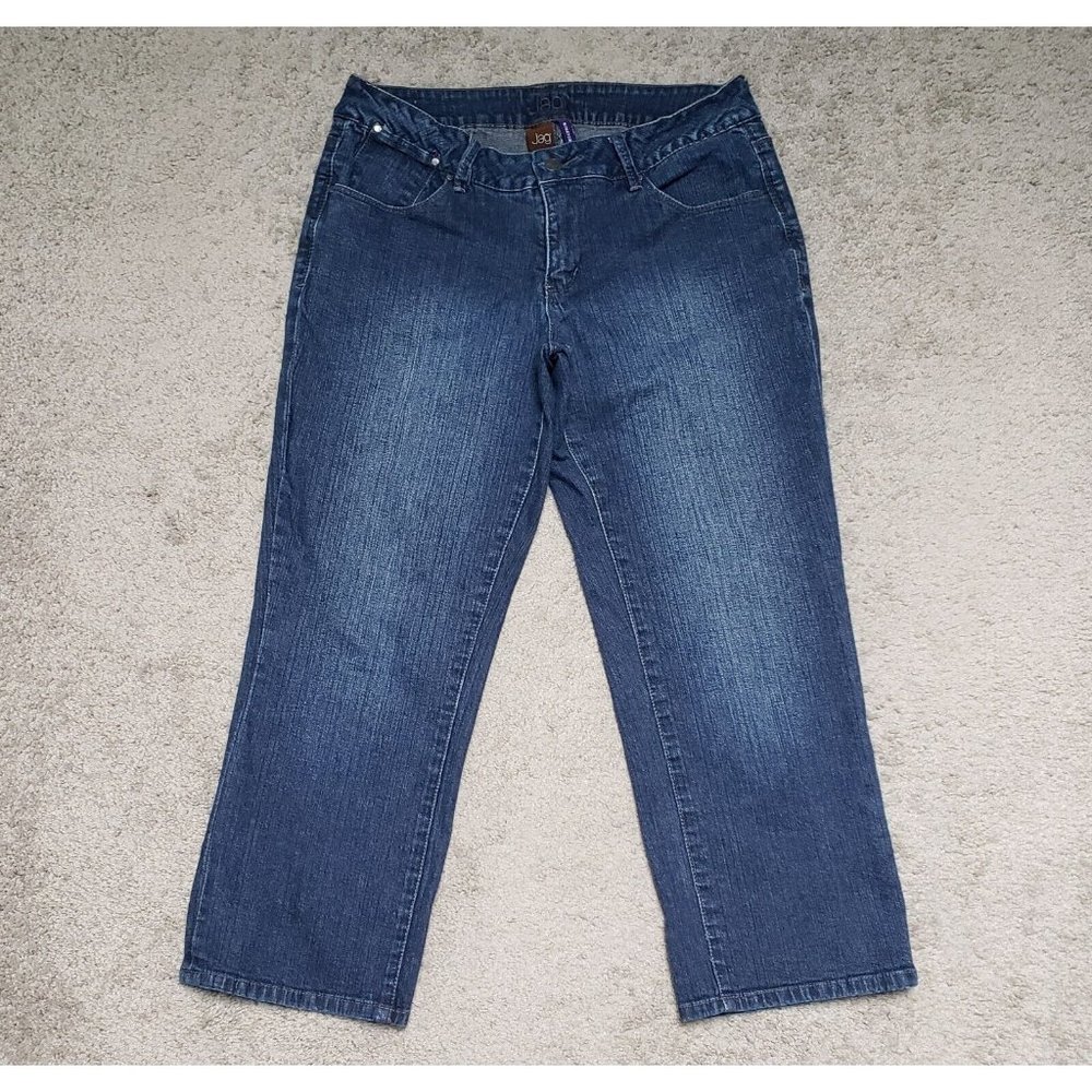 Jag Stretch Women's Size 10 Mid-Rise Straight Leg 5 Pocket Blue Jeans (32x26.5)